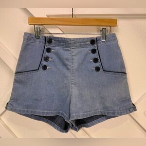 Urban Outfitters Kimchi Blue Chambray Sailor Shorts Anchor Buttons High Rise  6